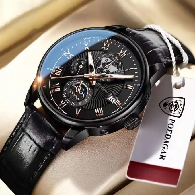 Montre POEDAGAR en cuir étanche, lumineuse, de grande marque de luxe pour hommes. + 🎁 Surprise 🎁