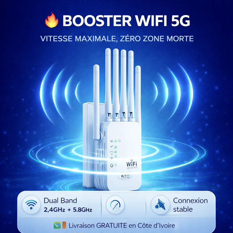 🔥BOOSTER WIFI 5G – VITESSE MAXIMALE, ZÉRO ZONE MORTE