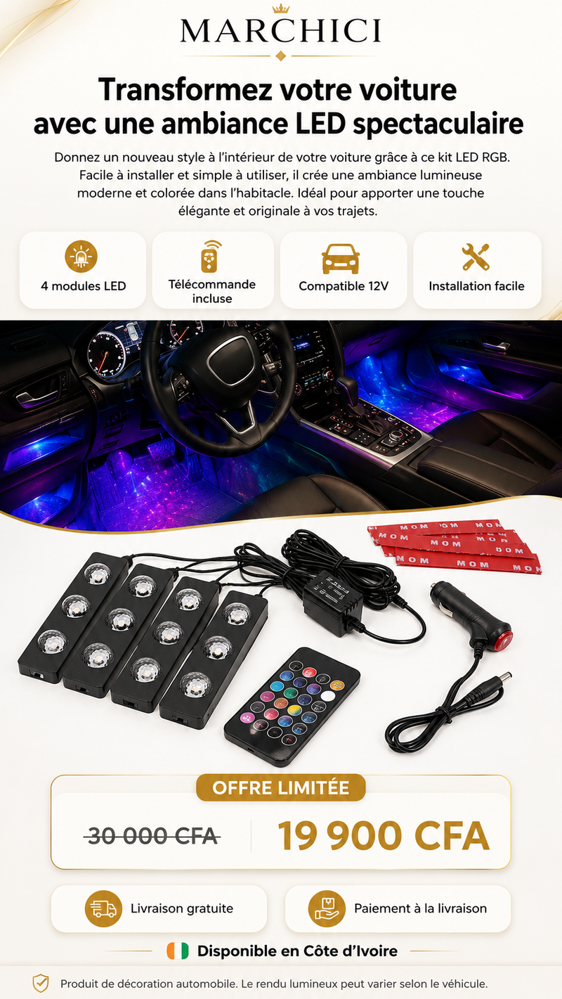 Kit LED Ambiance Voiture RGB 12V
